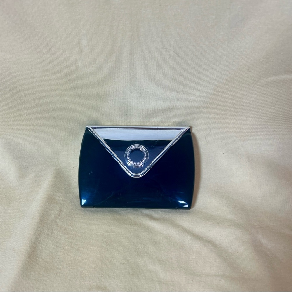 Compact Double Mirror ~ Silver Tone and Back 3 1/4" X 2 3/8" Compact